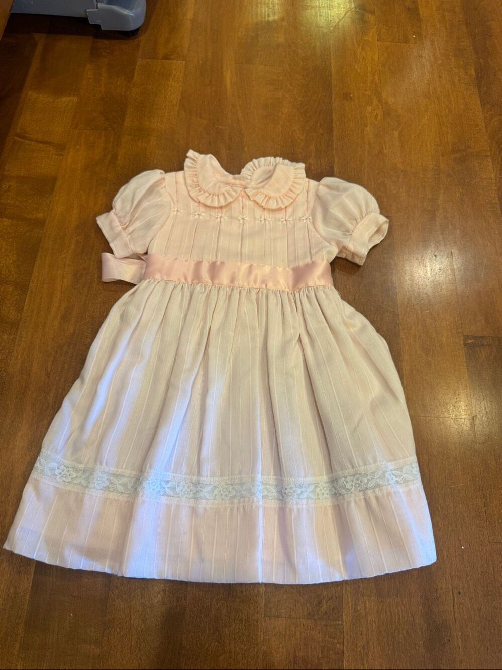 Vintage 90s Polly Flinders Pink Embroidered Lace Party Dress Girls Size 4
